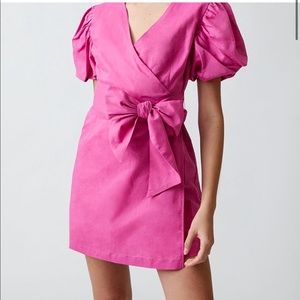 Pink Puff sleeve wrap dress